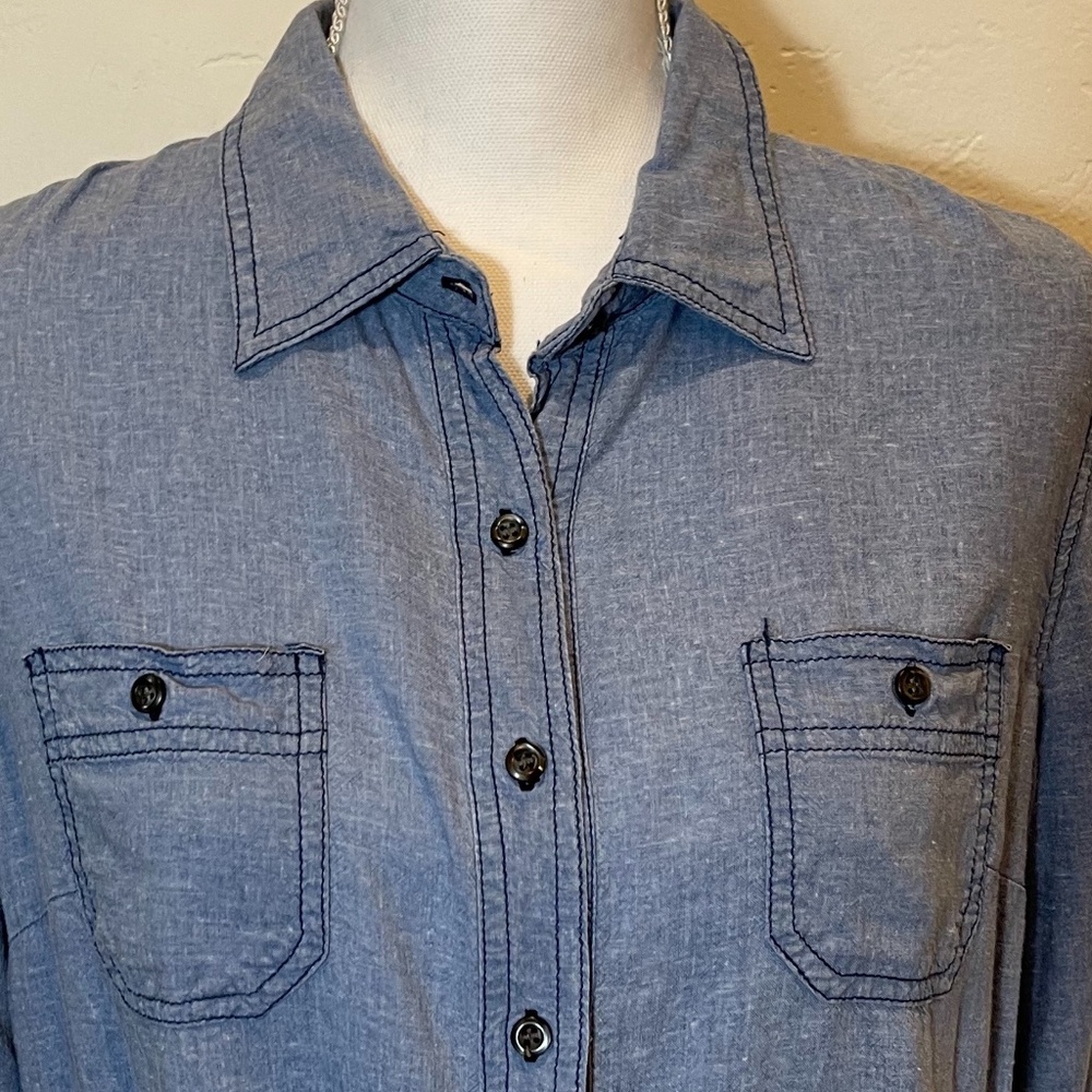 Sandra Ingrish Chambray Tie Front Button Down - image 3
